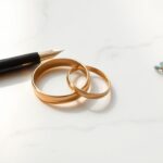 Engaged couple reviewing prenuptial agreement with family law attorney in modern office