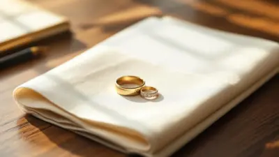 Two wedding rings resting on cream-colored linen napkin beside a fountain pen, symbolizing thoughtful preparation